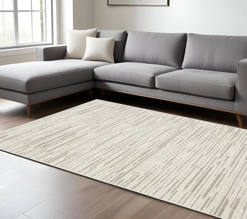 Ivory And Brown Striped Distressed Area Rug Photo 1