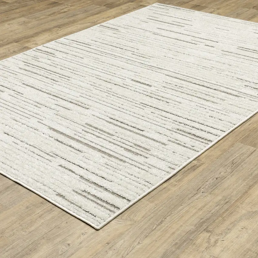 Ivory And Brown Striped Distressed Area Rug Photo 8