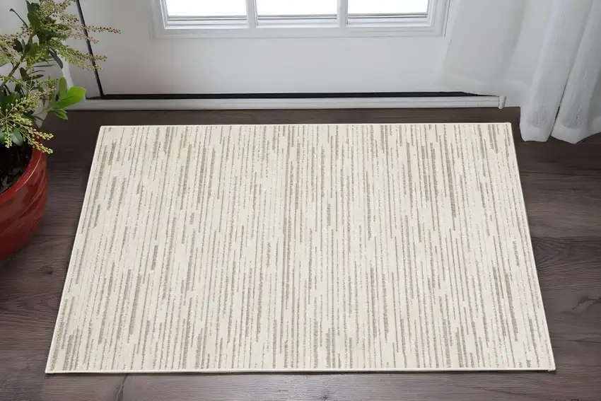 Ivory And Brown Striped Distressed Area Rug Photo 1