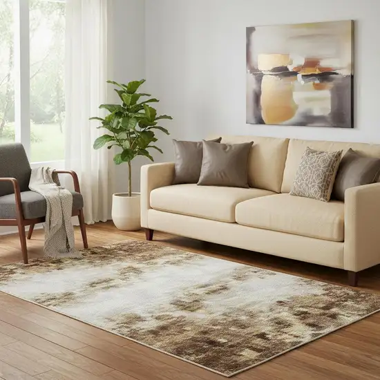 Ivory And Brown Striped Washable Area Rug With UV Protection Photo 2