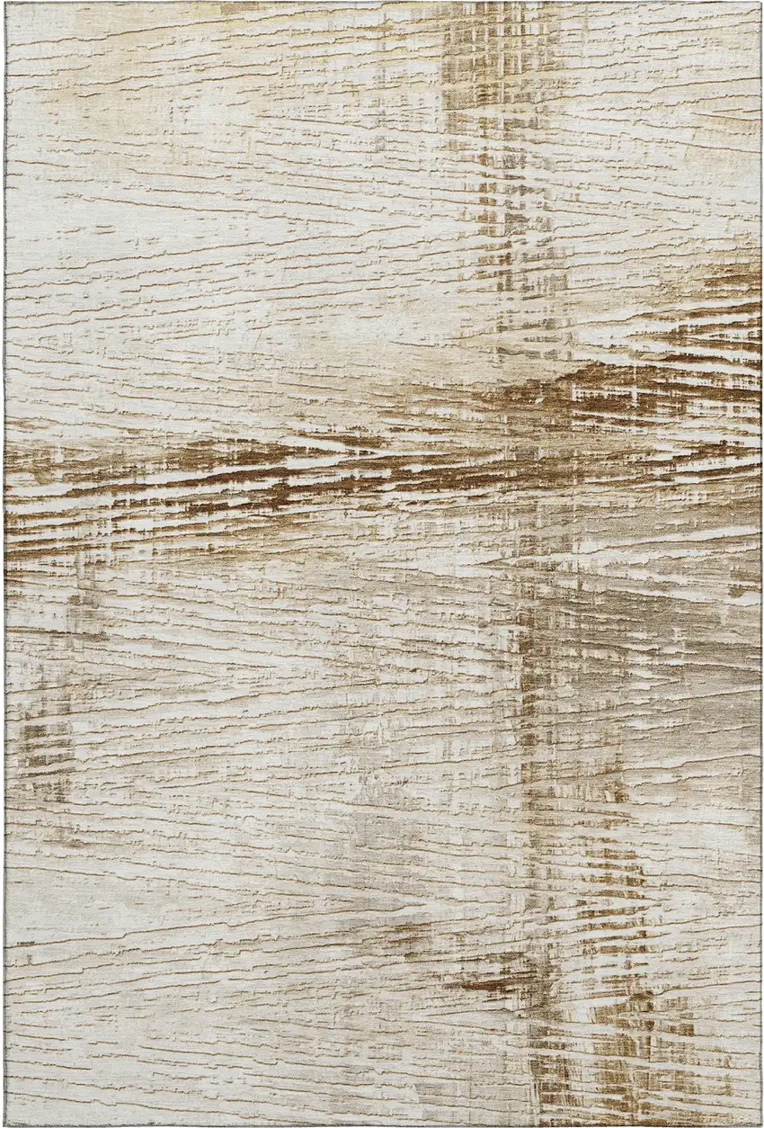 Ivory And Brown Striped Washable Area Rug With UV Protection Photo 7