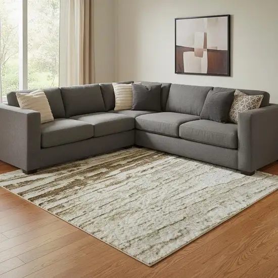 Ivory And Brown Striped Washable Area Rug With UV Protection Photo 2