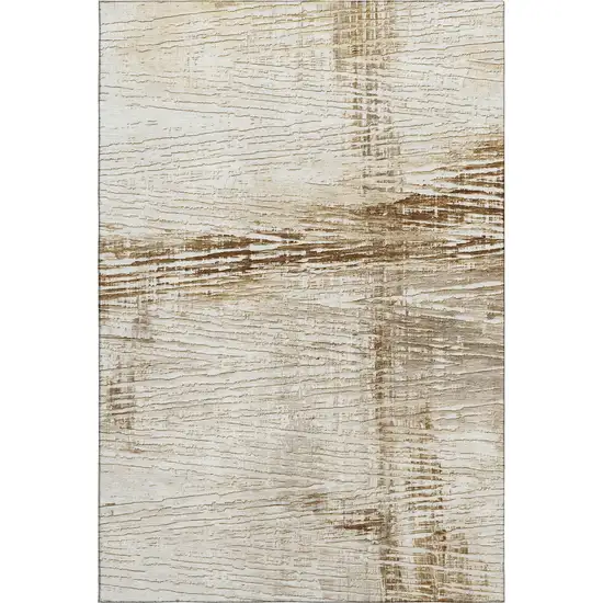 Ivory And Brown Striped Washable Area Rug With UV Protection Photo 6
