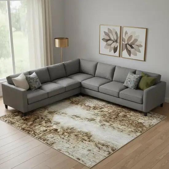 Ivory And Brown Striped Washable Area Rug With UV Protection Photo 2