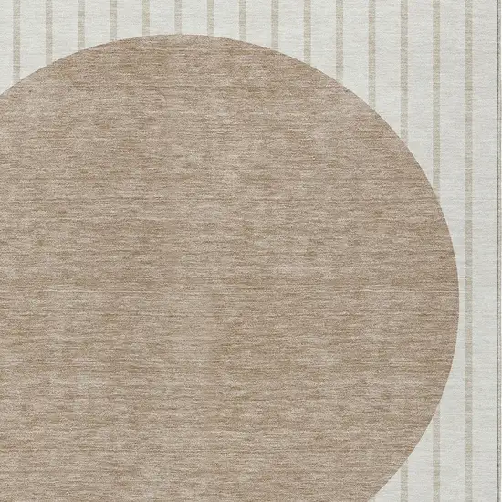 Ivory And Brown Striped Washable Indoor Outdoor Area Rug Photo 5