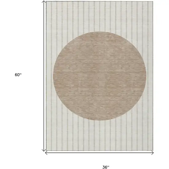 Ivory And Brown Striped Washable Indoor Outdoor Area Rug Photo 3