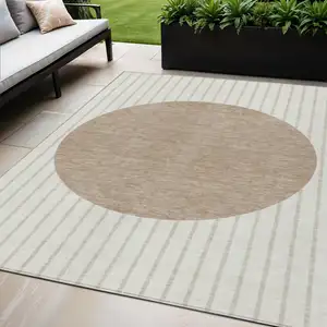 Photo of Ivory And Brown Striped Washable Indoor Outdoor Area Rug