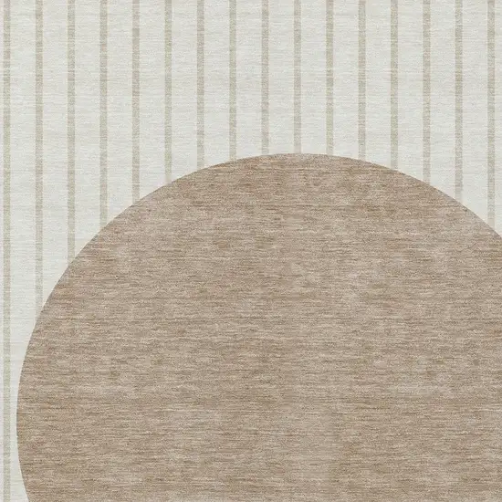 Ivory And Brown Striped Washable Indoor Outdoor Area Rug Photo 5