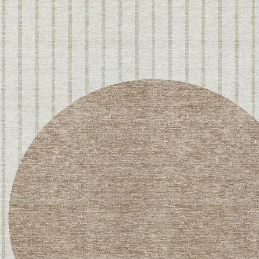 Ivory And Brown Striped Washable Indoor Outdoor Area Rug Photo 5