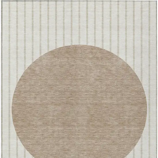 Ivory And Brown Striped Washable Indoor Outdoor Area Rug Photo 5