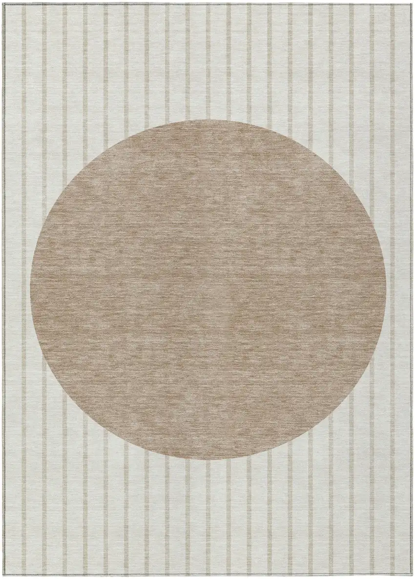 Ivory And Brown Striped Washable Indoor Outdoor Area Rug Photo 2
