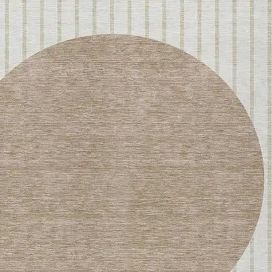 Ivory And Brown Striped Washable Indoor Outdoor Area Rug Photo 4