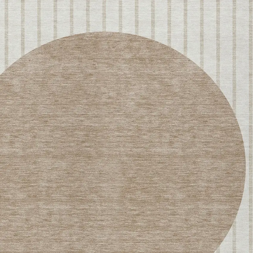 Ivory And Brown Striped Washable Indoor Outdoor Area Rug Photo 4