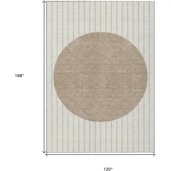 Ivory And Brown Striped Washable Indoor Outdoor Area Rug Photo 3