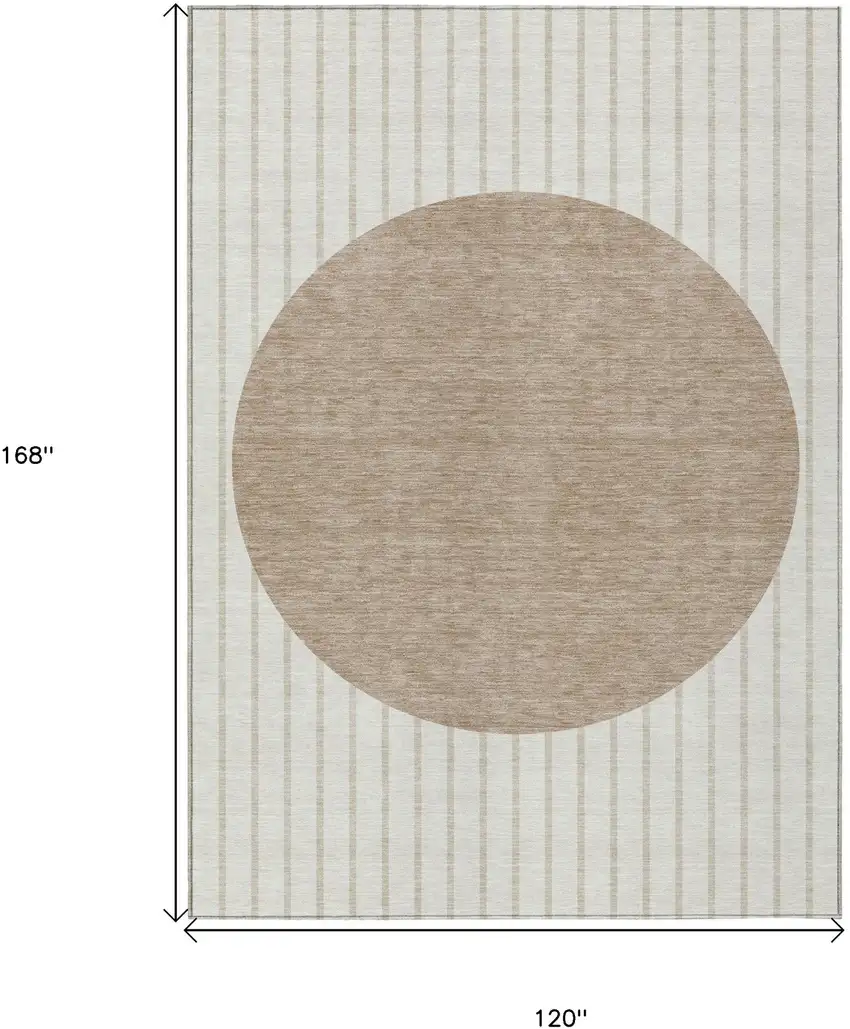 Ivory And Brown Striped Washable Indoor Outdoor Area Rug Photo 3