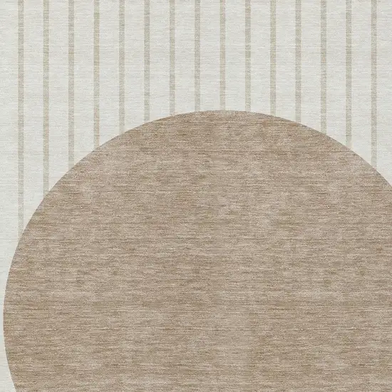 Ivory And Brown Striped Washable Indoor Outdoor Area Rug Photo 5