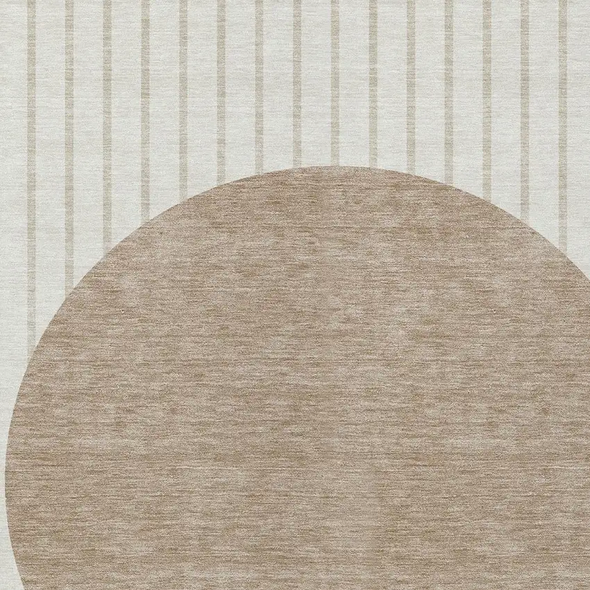 Ivory And Brown Striped Washable Indoor Outdoor Area Rug Photo 5