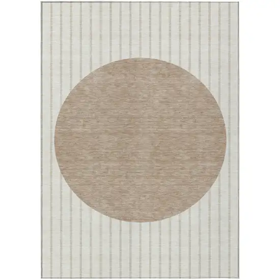 Ivory And Brown Striped Washable Indoor Outdoor Area Rug Photo 2