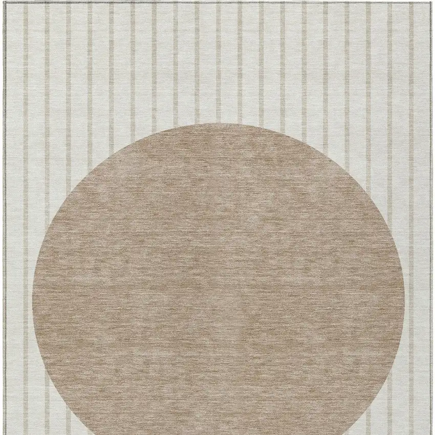 Ivory And Brown Striped Washable Indoor Outdoor Area Rug Photo 6