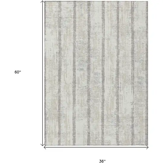Ivory And Brown Striped Washable Indoor Outdoor Area Rug Photo 3