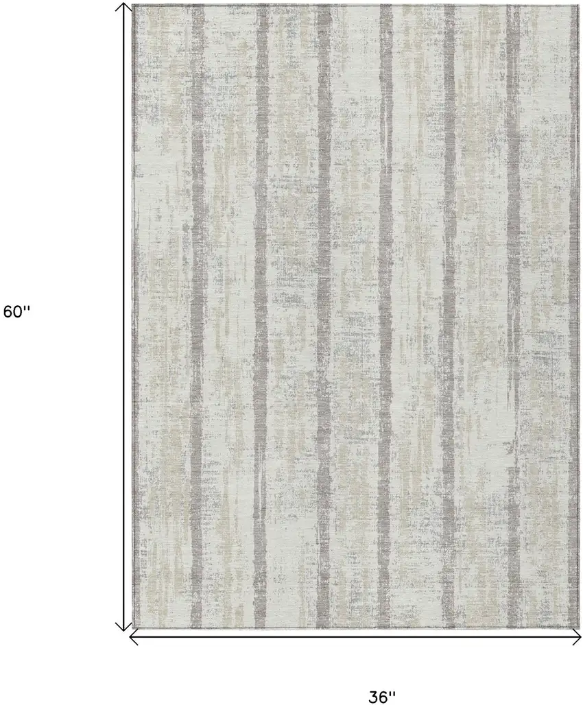 Ivory And Brown Striped Washable Indoor Outdoor Area Rug Photo 3