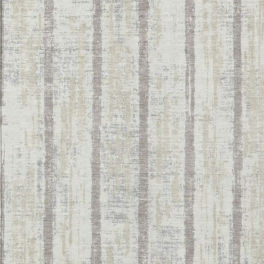 Ivory And Brown Striped Washable Indoor Outdoor Area Rug Photo 6