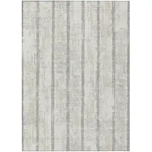 Photo of Ivory And Brown Striped Washable Indoor Outdoor Area Rug