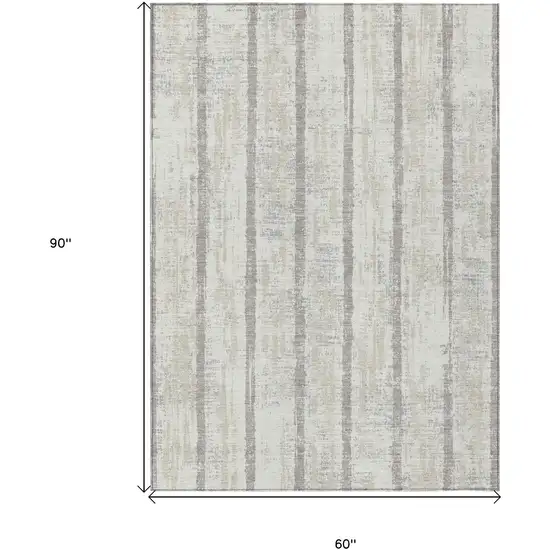 Ivory And Brown Striped Washable Indoor Outdoor Area Rug Photo 3