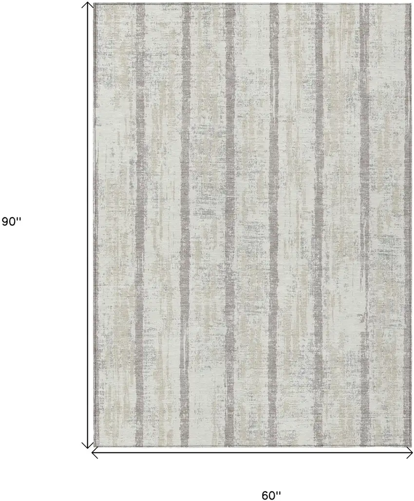 Ivory And Brown Striped Washable Indoor Outdoor Area Rug Photo 3