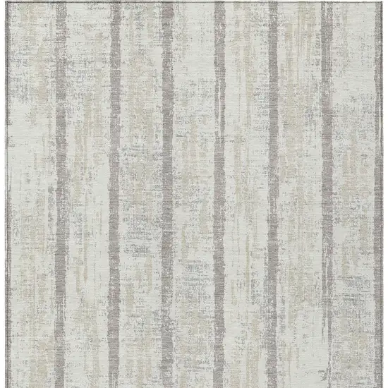 Ivory And Brown Striped Washable Indoor Outdoor Area Rug Photo 6
