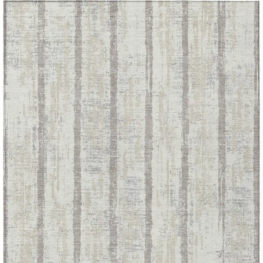 Ivory And Brown Striped Washable Indoor Outdoor Area Rug Photo 6