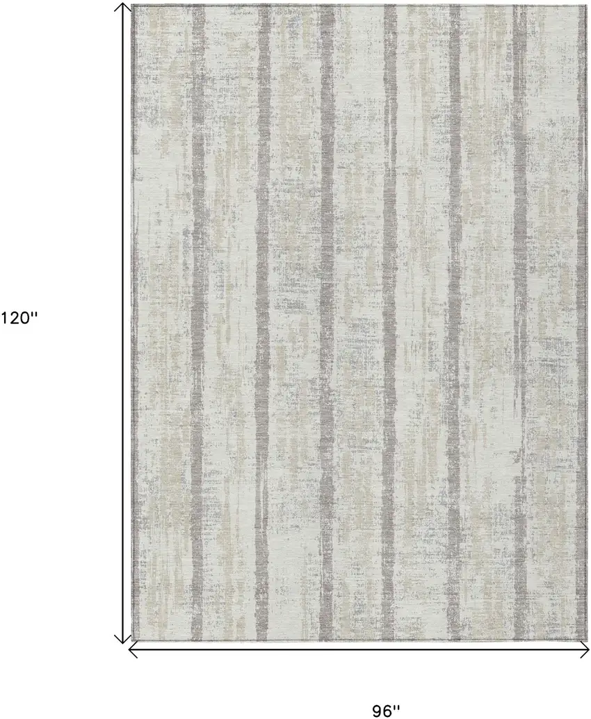 Ivory And Brown Striped Washable Indoor Outdoor Area Rug Photo 3