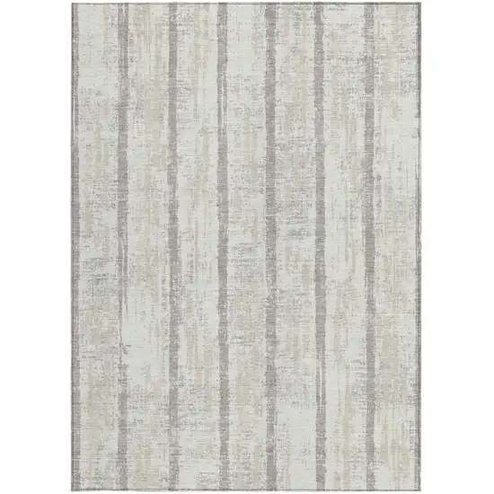 Ivory And Brown Striped Washable Indoor Outdoor Area Rug Photo 7
