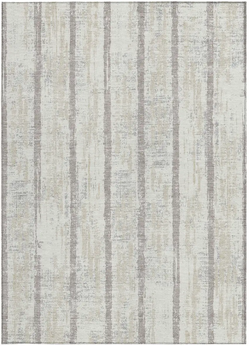 Ivory And Brown Striped Washable Indoor Outdoor Area Rug Photo 7