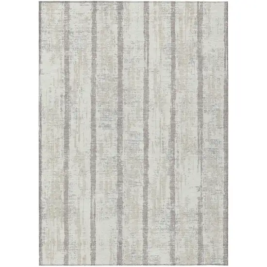 Ivory And Brown Striped Washable Indoor Outdoor Area Rug Photo 2