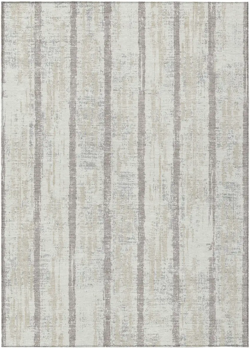Ivory And Brown Striped Washable Indoor Outdoor Area Rug Photo 2