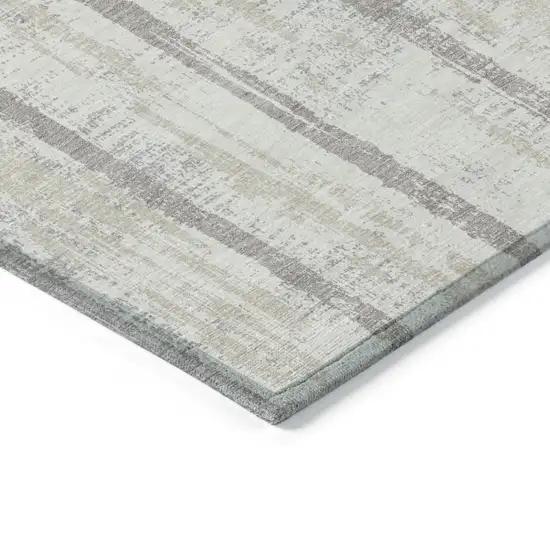 Ivory And Brown Striped Washable Indoor Outdoor Area Rug Photo 5