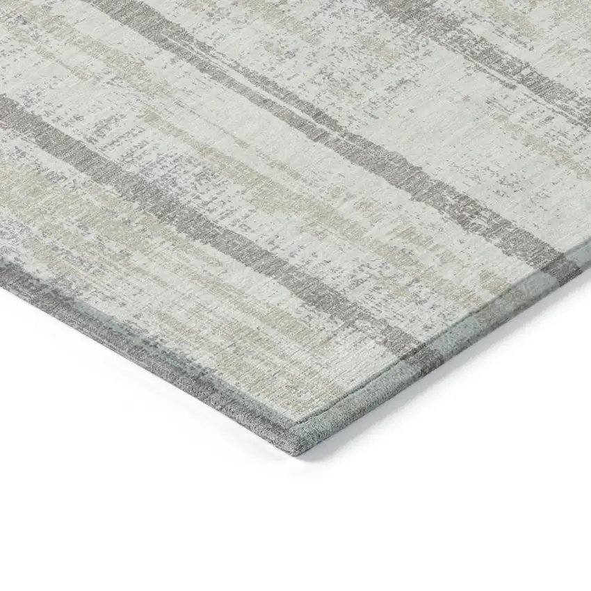 Ivory And Brown Striped Washable Indoor Outdoor Area Rug Photo 5
