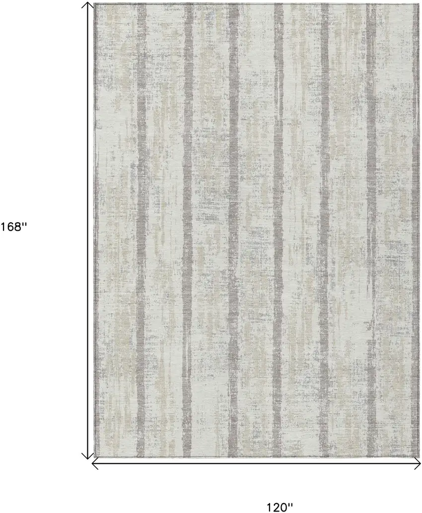 Ivory And Brown Striped Washable Indoor Outdoor Area Rug Photo 3