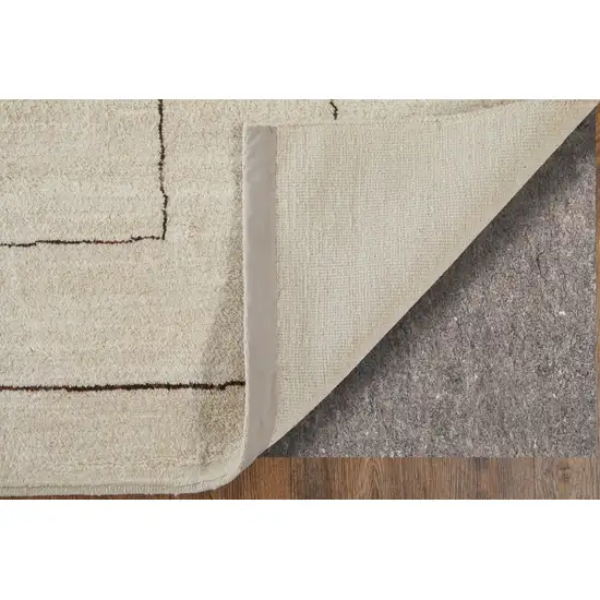 Ivory And Brown Wool Abstract Hand Knotted Area Rug Photo 5