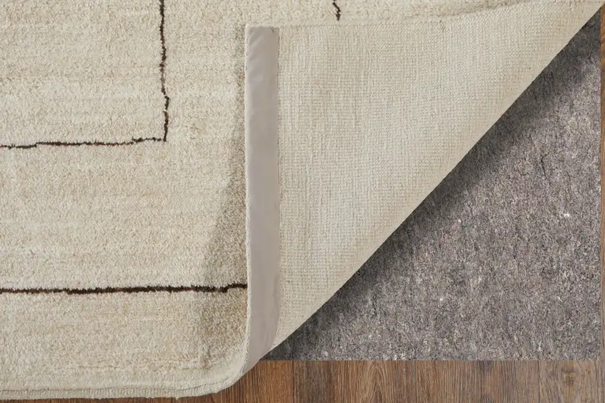 Ivory And Brown Wool Abstract Hand Knotted Area Rug Photo 5