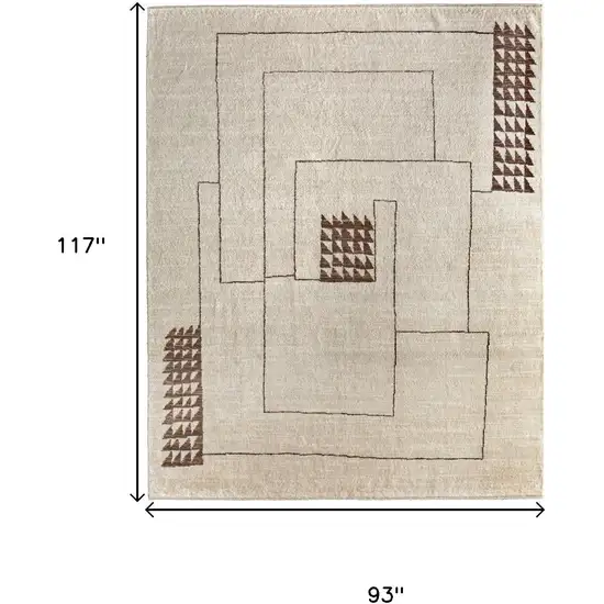 Ivory And Brown Wool Abstract Hand Knotted Area Rug Photo 3