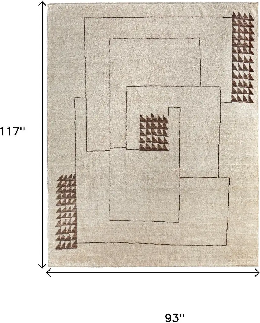 Ivory And Brown Wool Abstract Hand Knotted Area Rug Photo 3