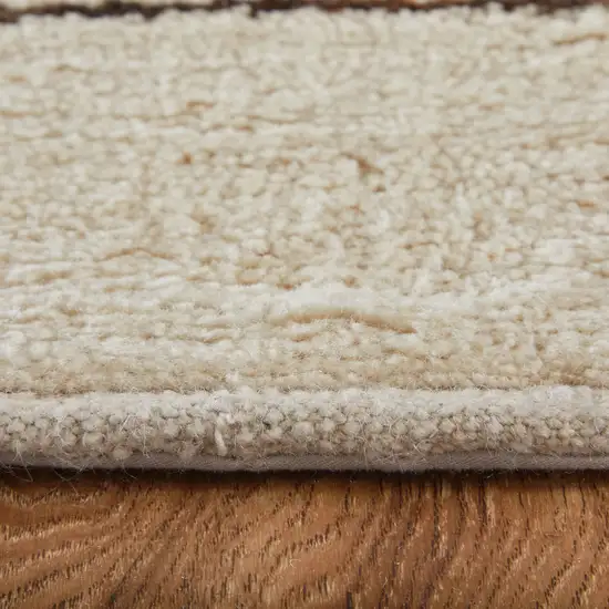 Ivory And Brown Wool Abstract Hand Knotted Area Rug Photo 8