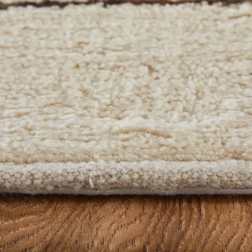 Ivory And Brown Wool Abstract Hand Knotted Area Rug Photo 8