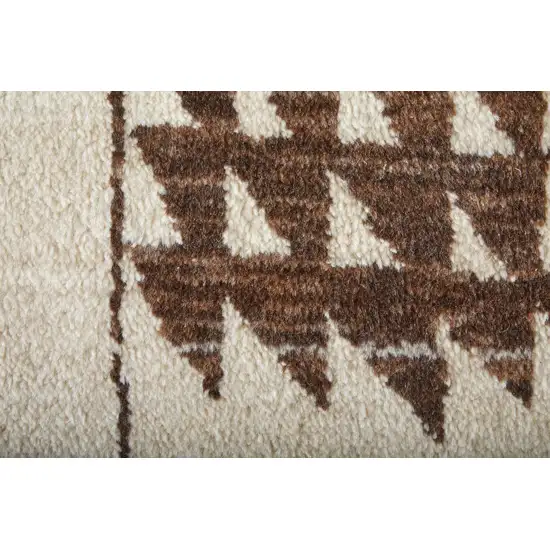 Ivory And Brown Wool Abstract Hand Knotted Area Rug Photo 6