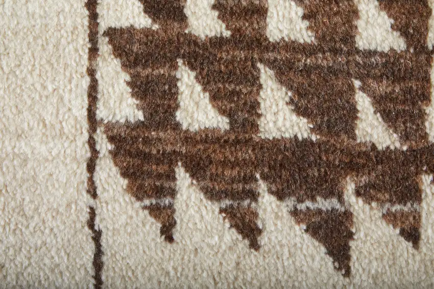 Ivory And Brown Wool Abstract Hand Knotted Area Rug Photo 6