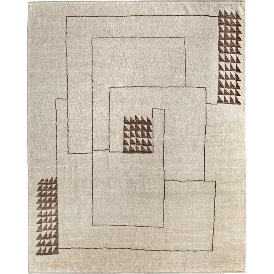 Ivory And Brown Wool Abstract Hand Knotted Area Rug Photo 2