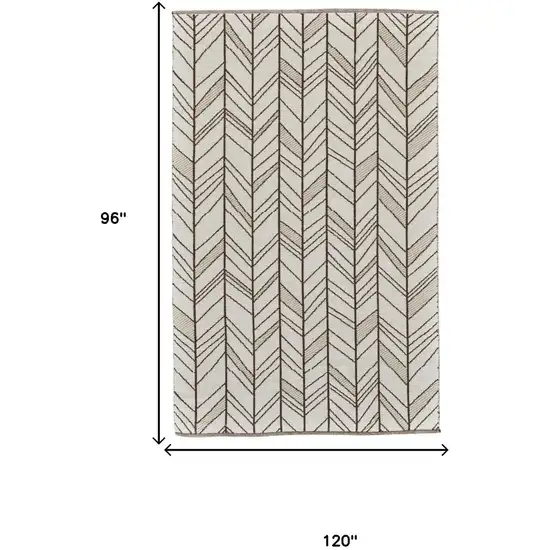 Ivory And Brown Wool Chevron Hand Woven Area Rug Photo 5