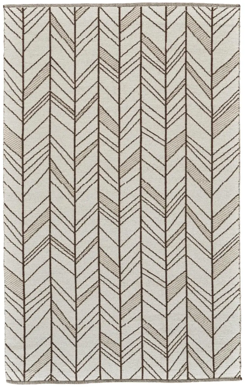 Ivory And Brown Wool Chevron Hand Woven Area Rug Photo 2